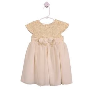 PENELOPE MACK Toddler Girls Gold Beige Dress Floral Embellishments‎ Lace, Sz 2T